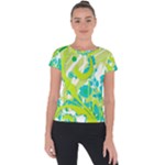 Green Blue Flower Art Short Sleeve Sports Top 