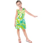 Green Blue Flower Art Kids  Sleeveless Dress