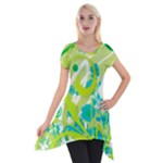 Green Blue Flower Art Short Sleeve Side Drop Tunic