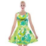 Green Blue Flower Art Velvet Skater Dress