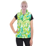 Green Blue Flower Art Women s Button Up Vest