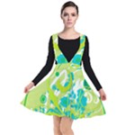 Green Blue Flower Art Plunge Pinafore Dress