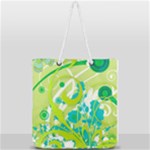 Green Blue Flower Art Full Print Rope Handle Tote (Large)