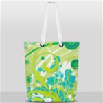 Green Blue Flower Art Full Print Rope Handle Tote (Small)