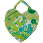 Green Blue Flower Art Giant Heart Shaped Tote