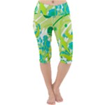 Green Blue Flower Art Lightweight Velour Cropped Yoga Leggings