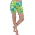 Green Blue Flower Art Lightweight Velour Yoga Shorts