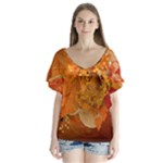 Fall Art V-Neck Flutter Sleeve Top