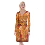 Fall Art Long Sleeve Velvet Front Wrap Dress