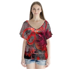 V-Neck Flutter Sleeve Top 