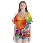 Design Art (design 28) V-Neck Flutter Sleeve Top