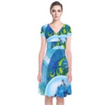 Design Art (design 25) Short Sleeve Front Wrap Dress