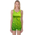 Green Water Drops One Piece Boyleg Swimsuit