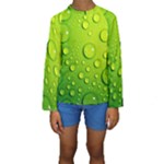 Green Water Drops Kids  Long Sleeve Swimwear