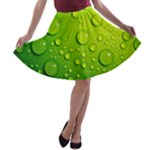 Green Water Drops A-line Skater Skirt