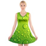 Green Water Drops V-Neck Sleeveless Dress