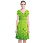 Green Water Drops Short Sleeve Front Wrap Dress