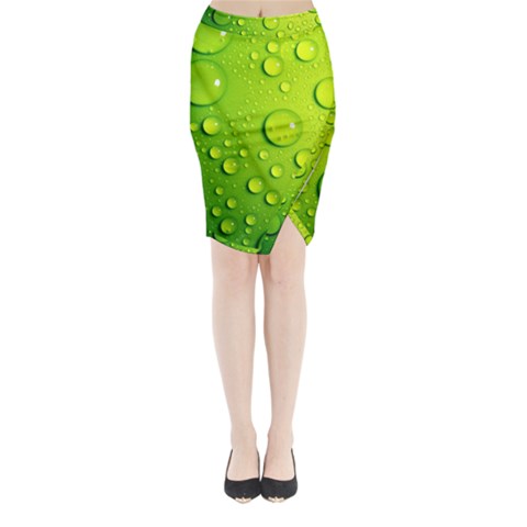 Green Water Drops Midi Wrap Pencil Skirt from ArtsNow.com