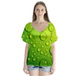 Green Water Drops V-Neck Flutter Sleeve Top