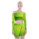 Green Water Drops Off Shoulder Top with Mini Skirt Set