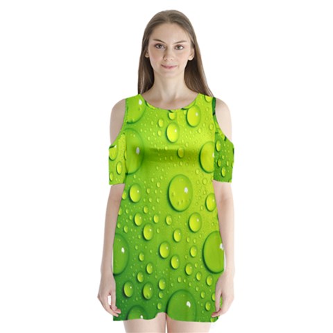 Green Water Drops Shoulder Cutout Velvet One Piece from ArtsNow.com