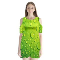 Green Water Drops Shoulder Cutout Velvet One Piece from ArtsNow.com