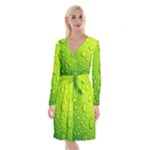 Green Water Drops Long Sleeve Velvet Front Wrap Dress