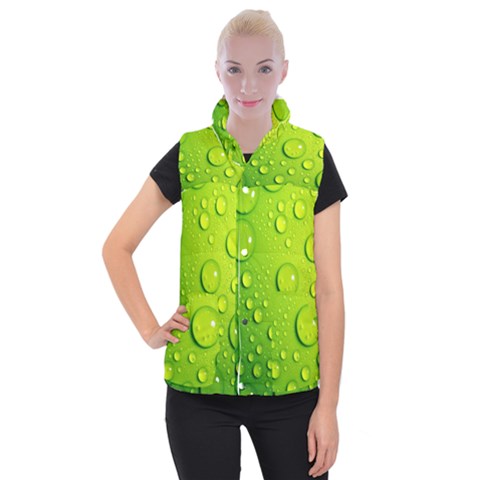 Green Water Drops Women s Button Up Vest from ArtsNow.com