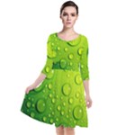 Green Water Drops Quarter Sleeve Waist Band Dress