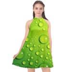 Green Water Drops Halter Neckline Chiffon Dress 