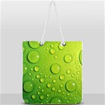 Green Water Drops Full Print Rope Handle Tote (Large)