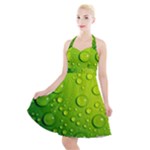 Green Water Drops Halter Party Swing Dress 