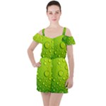 Green Water Drops Ruffle Cut Out Chiffon Playsuit