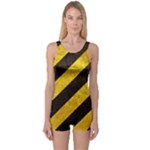 Black And Yellow Caution One Piece Boyleg Swimsuit