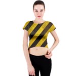 Black And Yellow Caution Crew Neck Crop Top