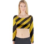 Black And Yellow Caution Long Sleeve Crop Top