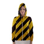 Black And Yellow Caution Women s Hooded Windbreaker