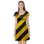 Black And Yellow Caution Short Sleeve Skater Dress