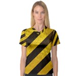 Black And Yellow Caution V-Neck Sport Mesh Tee