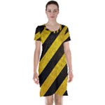 Black And Yellow Caution Short Sleeve Nightdress