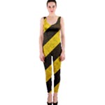 Black And Yellow Caution One Piece Catsuit