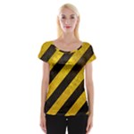 Black And Yellow Caution Cap Sleeve Top