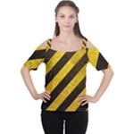 Black And Yellow Caution Cutout Shoulder Tee