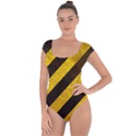 Black And Yellow Caution Short Sleeve Leotard 