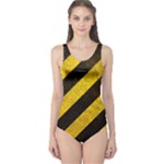 Black And Yellow Caution One Piece Swimsuit