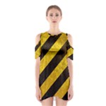 Black And Yellow Caution Shoulder Cutout One Piece Dress