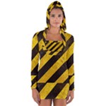 Black And Yellow Caution Long Sleeve Hooded T-shirt