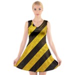 Black And Yellow Caution V-Neck Sleeveless Dress