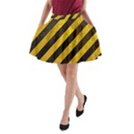 Black And Yellow Caution A-Line Pocket Skirt