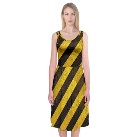 Black And Yellow Caution Midi Sleeveless Dress from ArtsNow.com